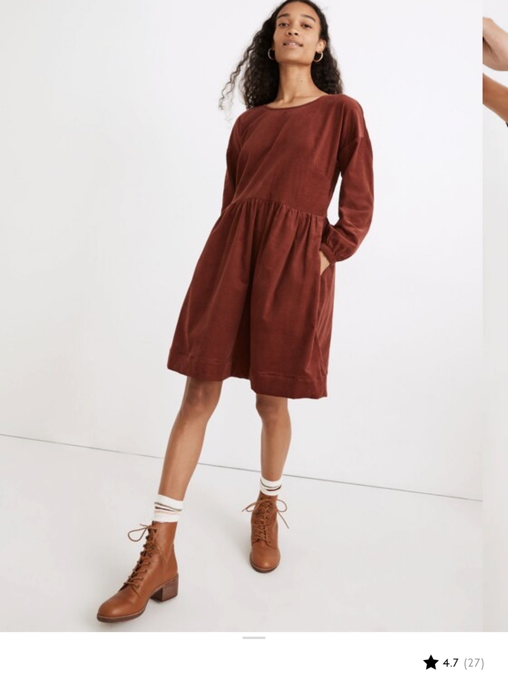 Madewell Corduroy Long-Sleeve Dress in Rust